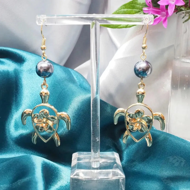 Turtle Blossom Gold Earrings - Made in Hawaii