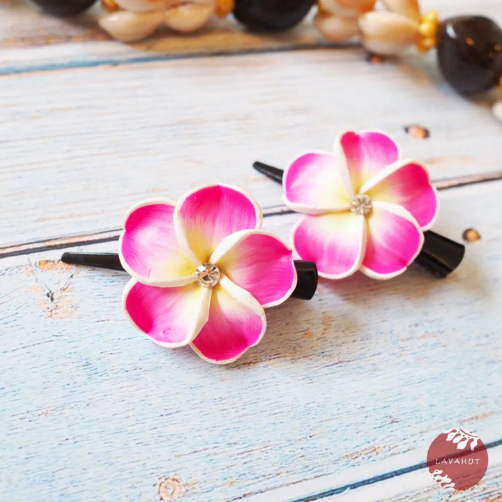 Twinkle Magenta Pink Plumeria Mini Hair Clip - Made in Hawaii