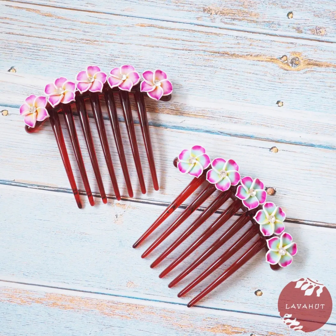 Twinkle Plumeria Blue Hair Comb - Made in Hawaii