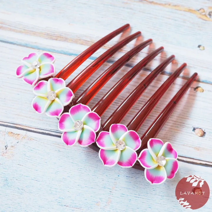 Twinkle Plumeria Blue Hair Comb - Made in Hawaii