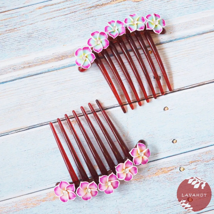 Twinkle Plumeria Blue Hair Comb - Made in Hawaii