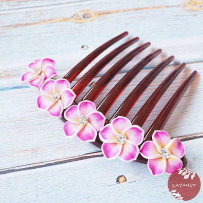 Twinkle Plumeria Pink Hair Comb - Made In Hawaii