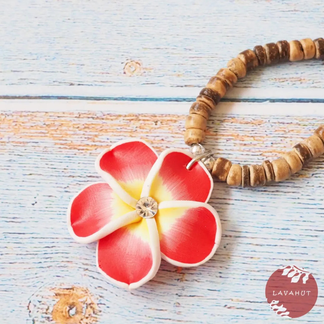 Twinkle Plumeria Red Pendant Hawaiian Necklace - Made in Hawaii