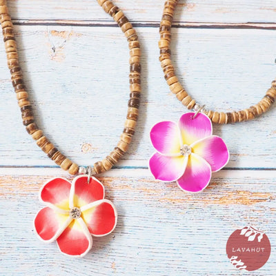 Twinkle Plumeria Red Pendant Hawaiian Necklace - Made In Hawaii