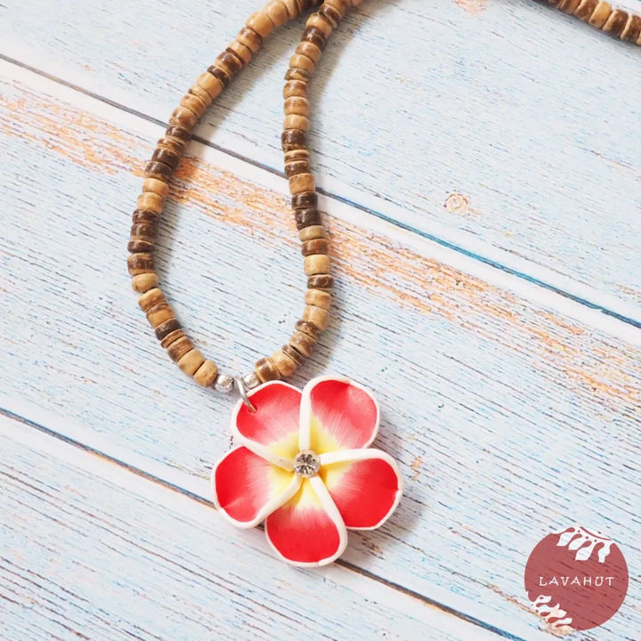 Twinkle Plumeria Red Pendant Hawaiian Necklace - Made in Hawaii