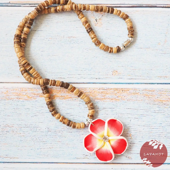 Twinkle Plumeria Red Pendant Hawaiian Necklace - Made in Hawaii