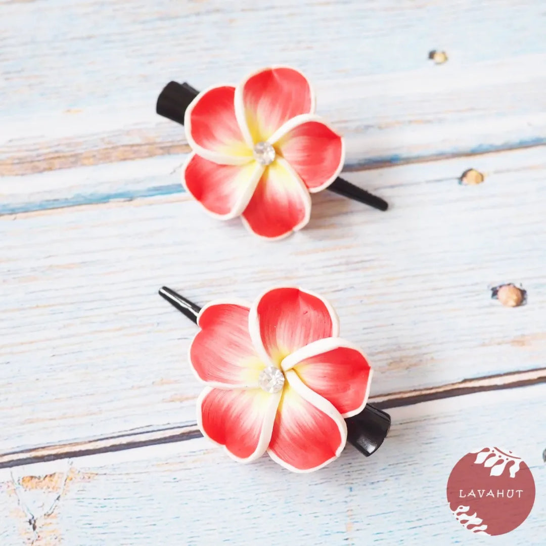 Twinkle Red Plumeria Mini Hair Clip - Made in Hawaii