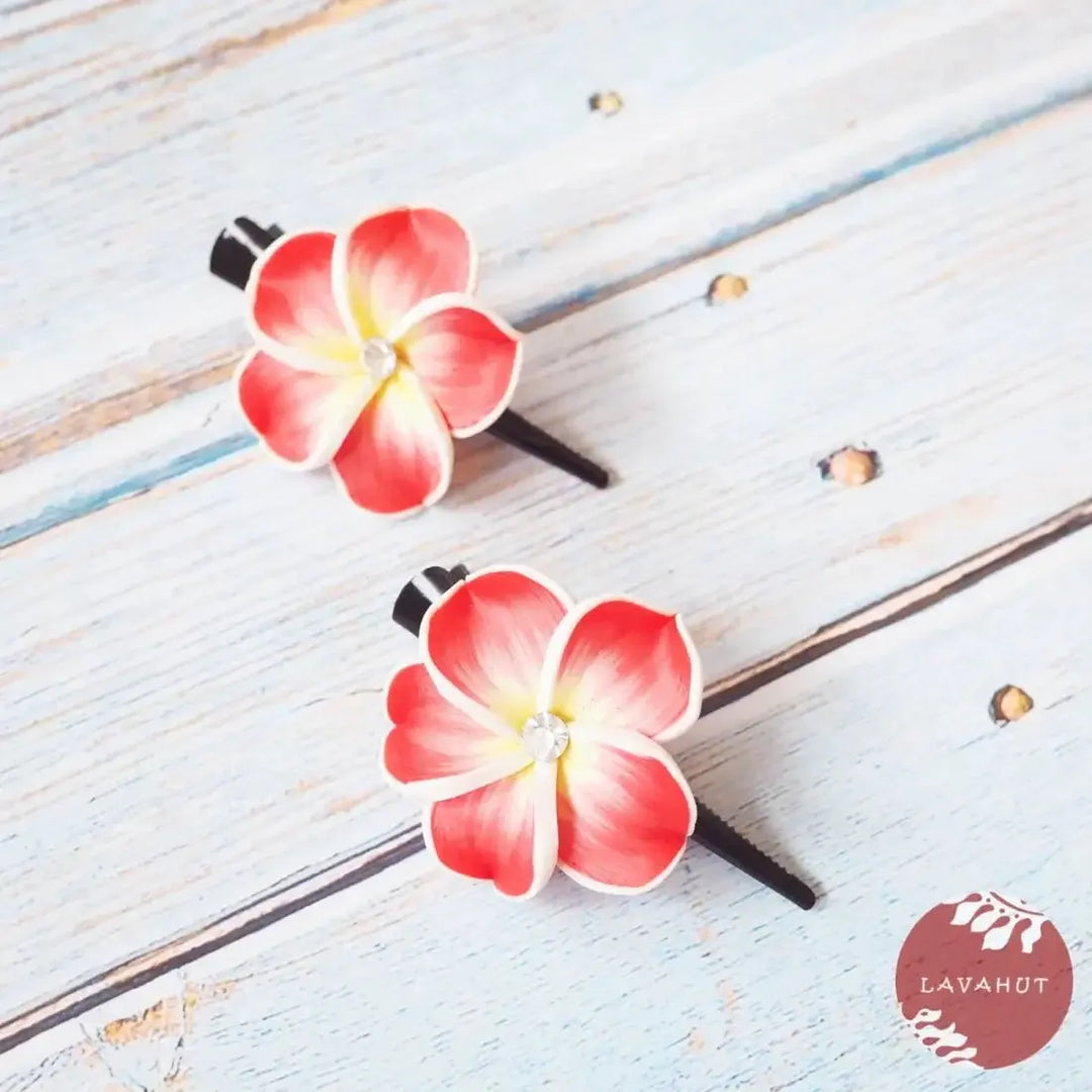 Twinkle Red Plumeria Mini Hair Clip - Made in Hawaii
