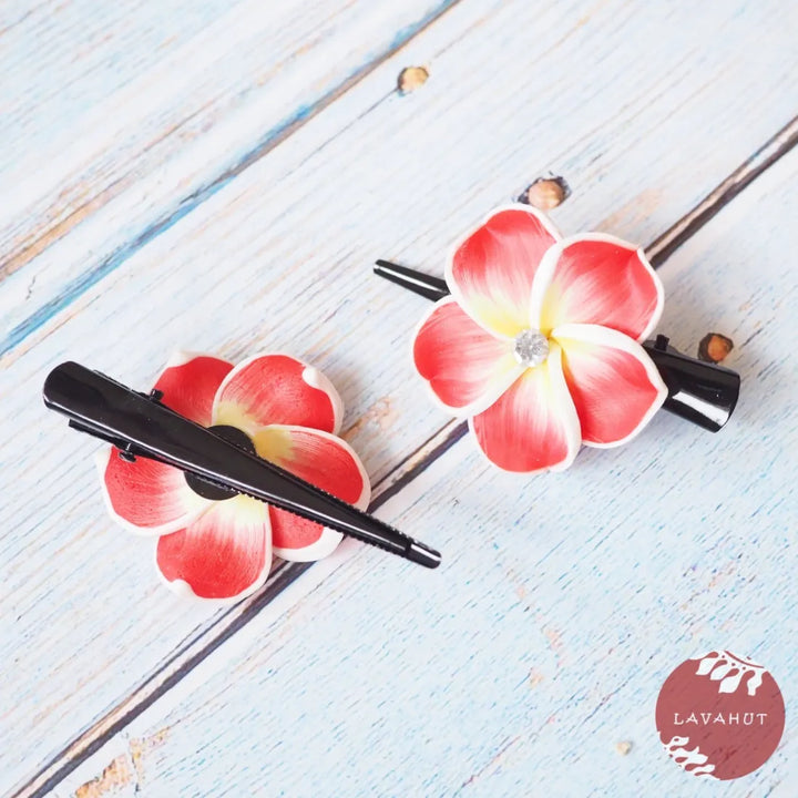 Twinkle Red Plumeria Mini Hair Clip - Made in Hawaii