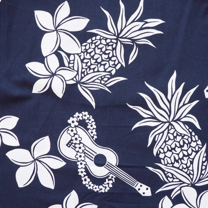 Ukulele Fun Navy Hawaiian Cotton Shirt - Made in Hawaii