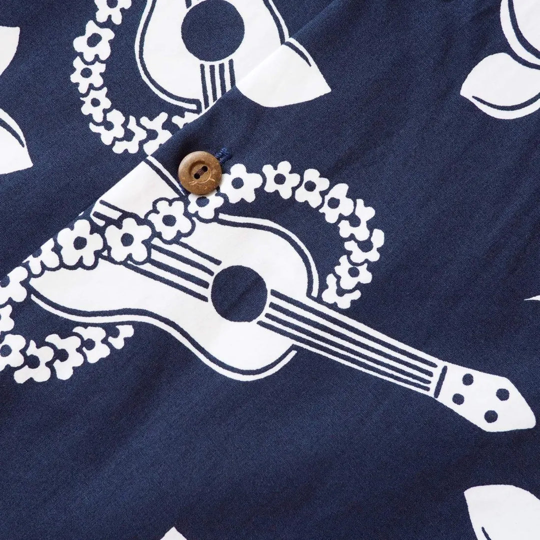 Ukulele Fun Navy Hawaiian Cotton Shirt - Made in Hawaii