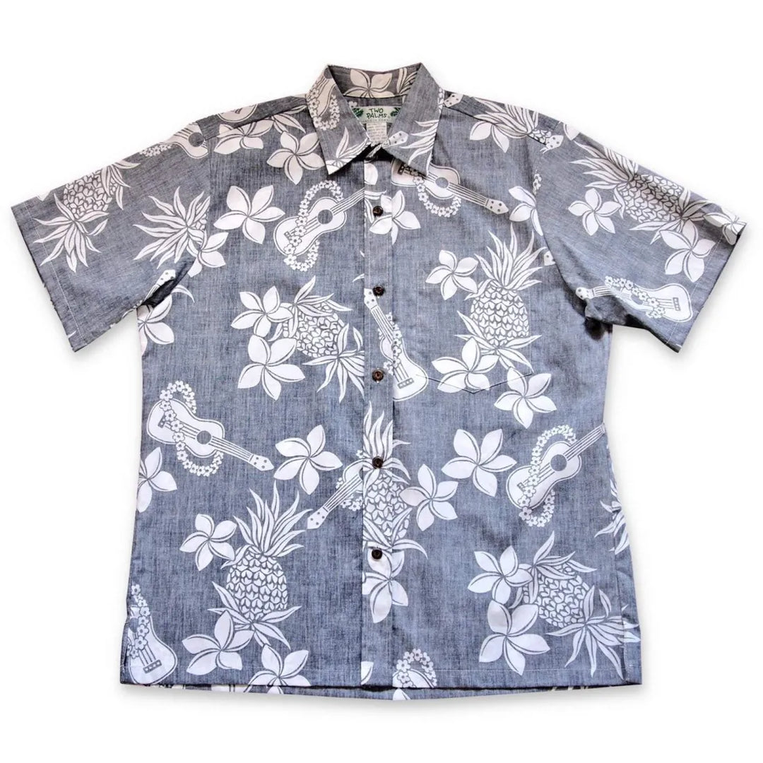 Ukulele Fun Navy Hawaiian Reverse Shirt - Made in Hawaii