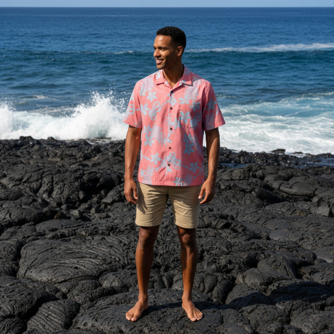 Ukulele Fun Red Hawaiian Reverse Shirt Made in Hawaii