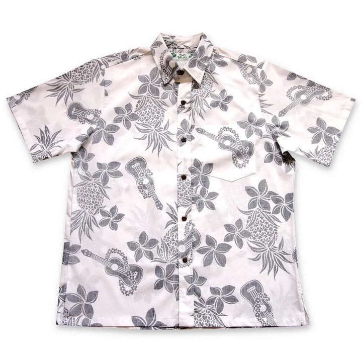 Ukulele Fun White Hawaiian Reverse Shirt - Made in Hawaii