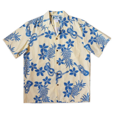 Ukulele Fun Yellow Hawaiian Cotton Shirt - Made In Hawaii