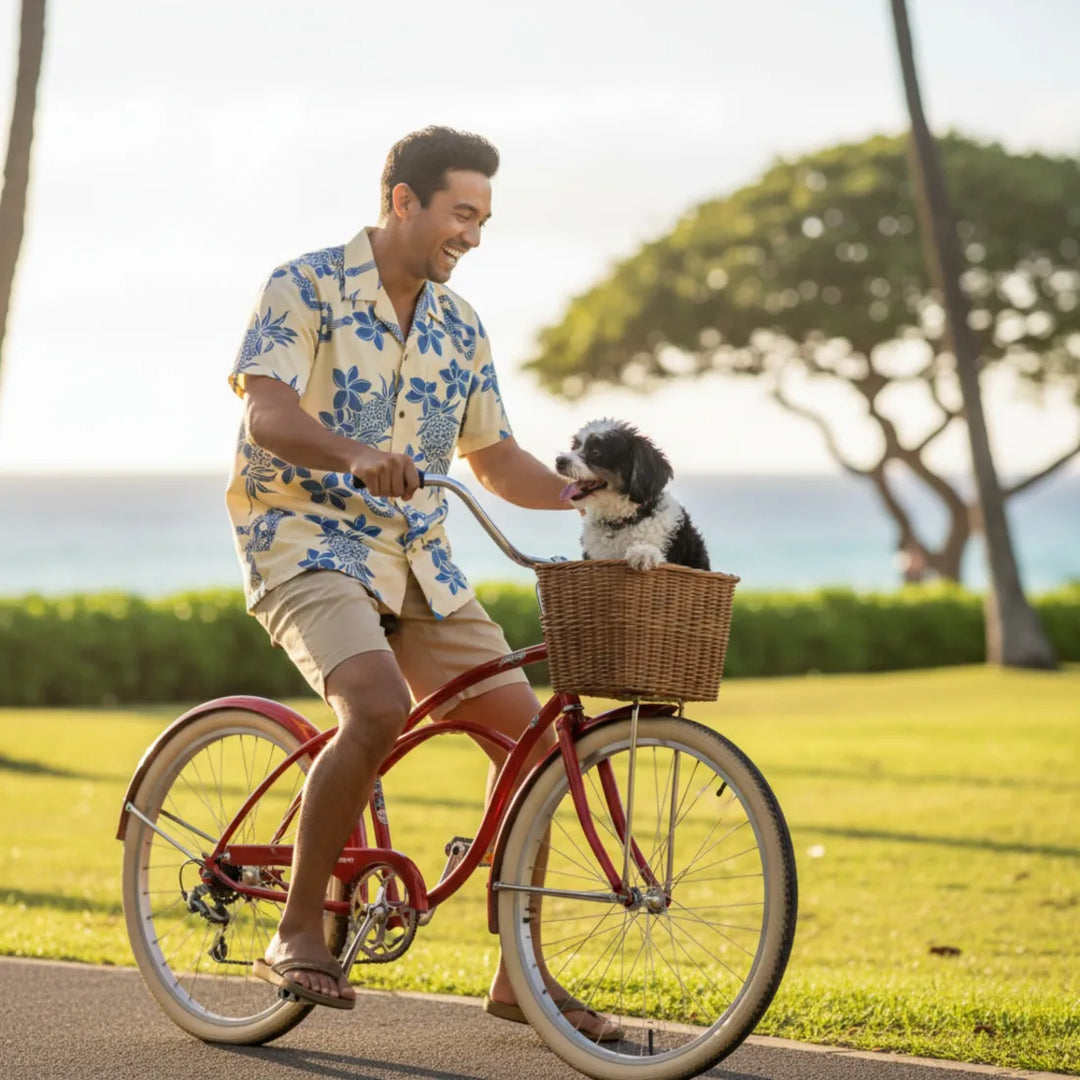 Ukulele Fun Yellow Hawaiian Cotton Shirt - Made in Hawaii