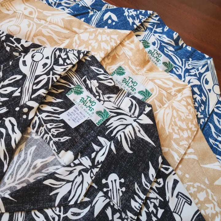 Ukulele Serenade Black Hawaiian Rayon Shirt - Made in Hawaii