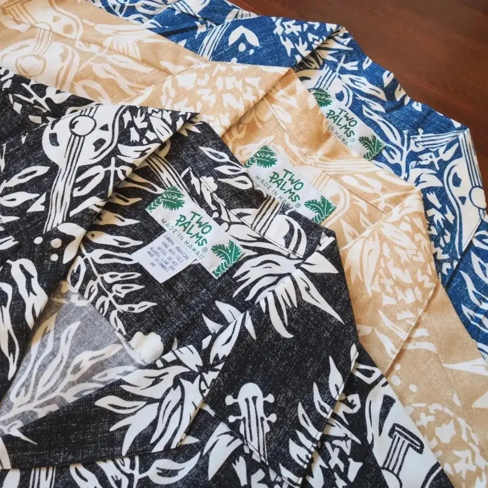 Ukulele Serenade Black Hawaiian Rayon Shirt Made in Hawaii