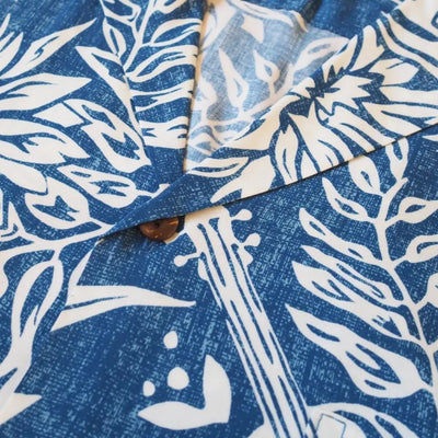 Ukulele Serenade Blue Hawaiian Rayon Shirt - Made In Hawaii