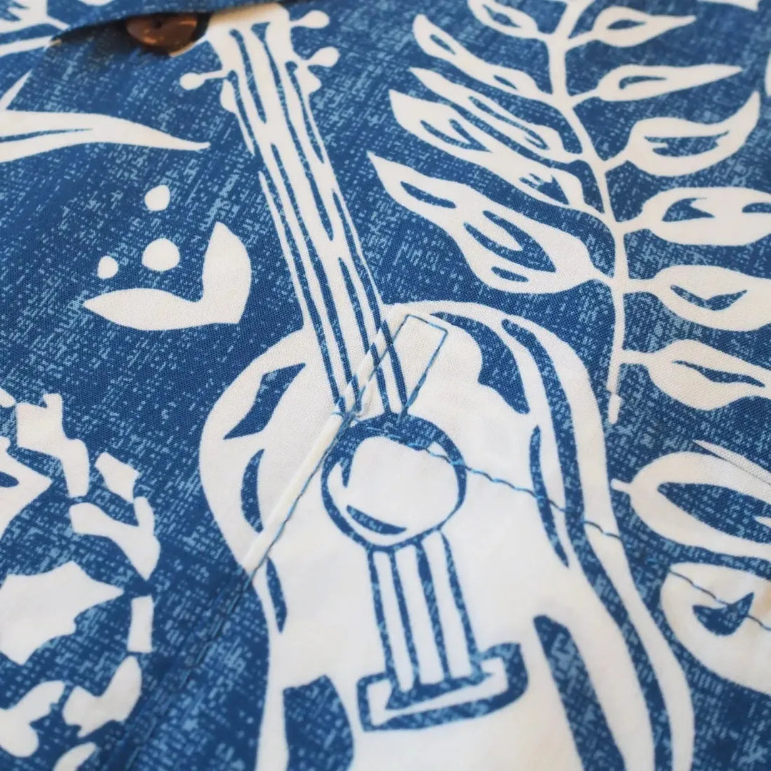 Ukulele Serenade Blue Hawaiian Rayon Shirt - Made in Hawaii