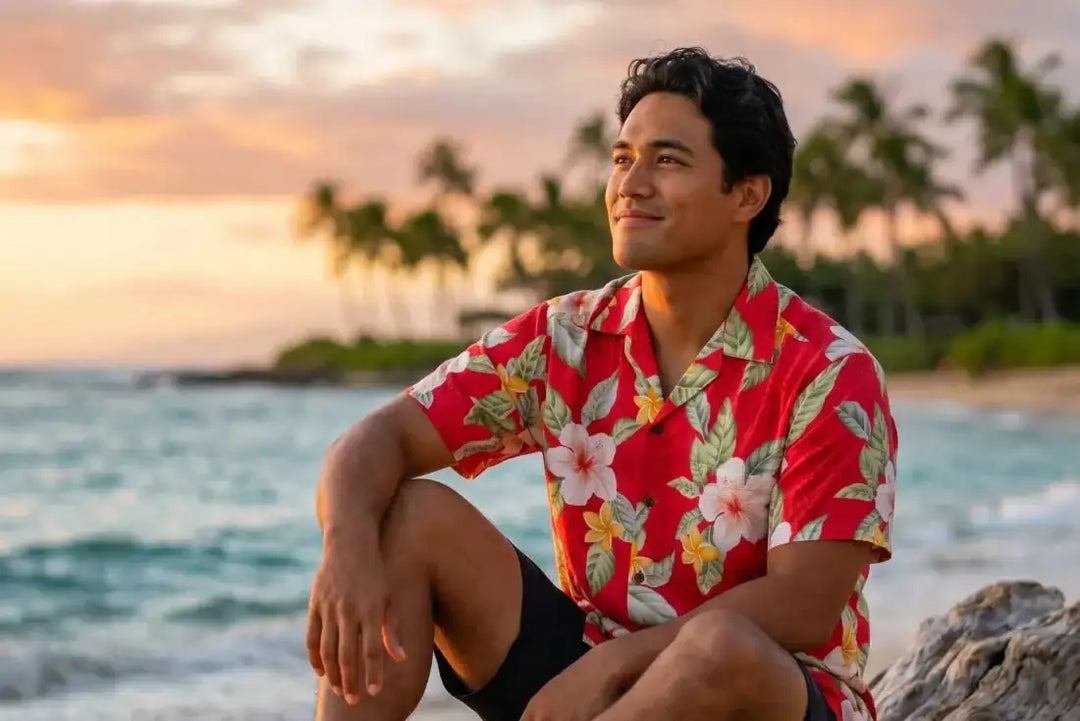 Makaha Red Hawaiian Rayon Shirt - Made in Hawaii