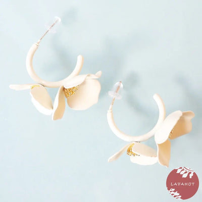 Vibrant White Floral Hoop Earrings - Made In Hawaii