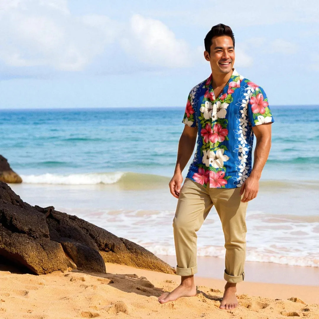 Vintage Aloha Blue Hawaiian Rayon Shirt - Made in Hawaii