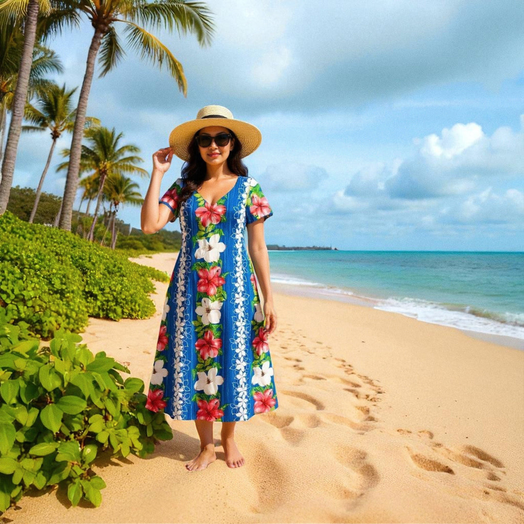 Vintage Aloha Blue Nalani Hawaiian Dress - Made in Hawaii