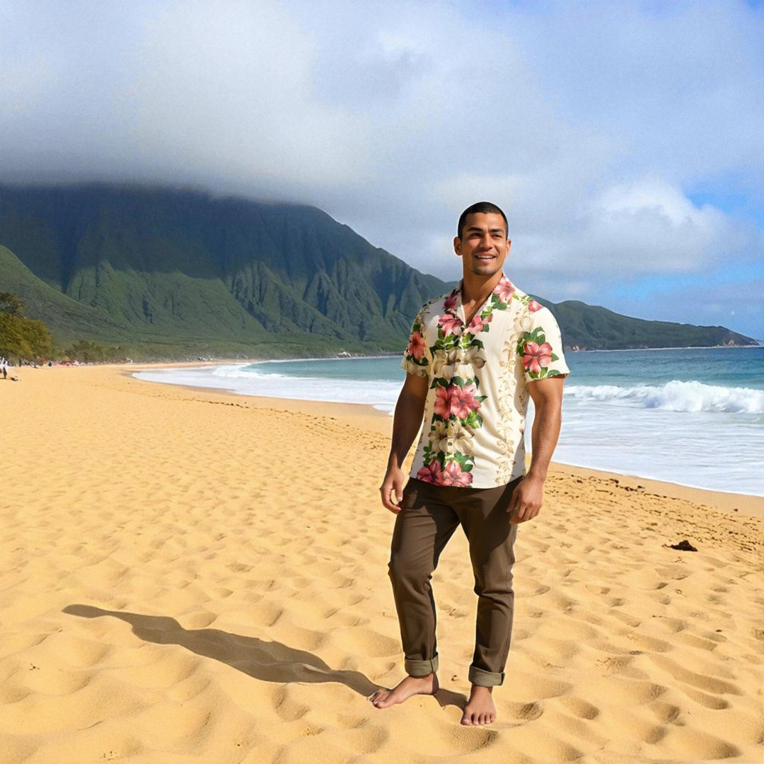 Vintage Aloha Cream Hawaiian Rayon Shirt Made in Hawaii