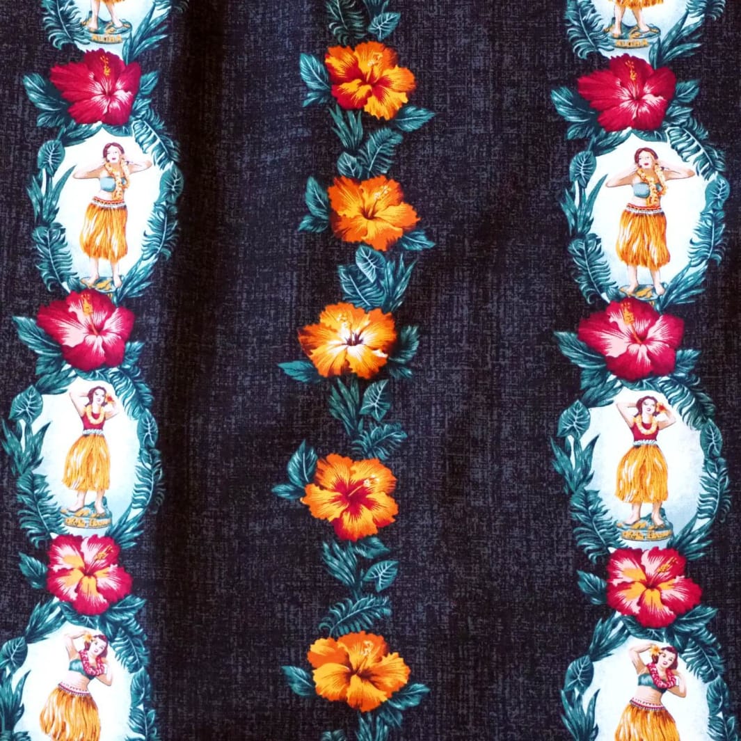 Vintage Hula Girl Black Hawaiian Rayon Shirt Made in Hawaii