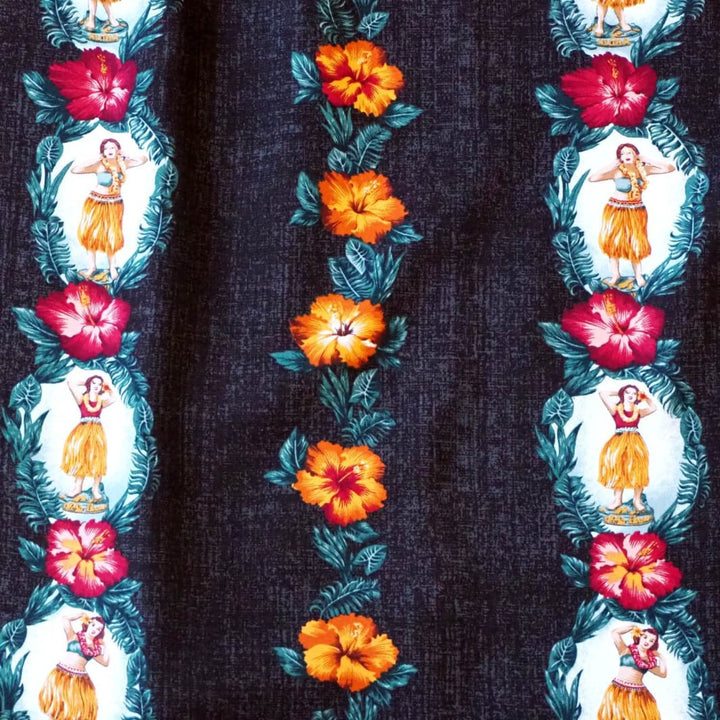Vintage Hula Girl Black Hawaiian Rayon Shirt Made in Hawaii