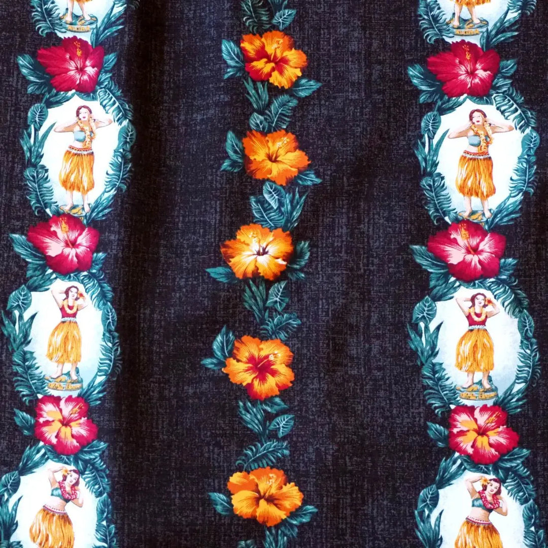 Vintage Hula Girl Black Hawaiian Rayon Shirt - Made in Hawaii