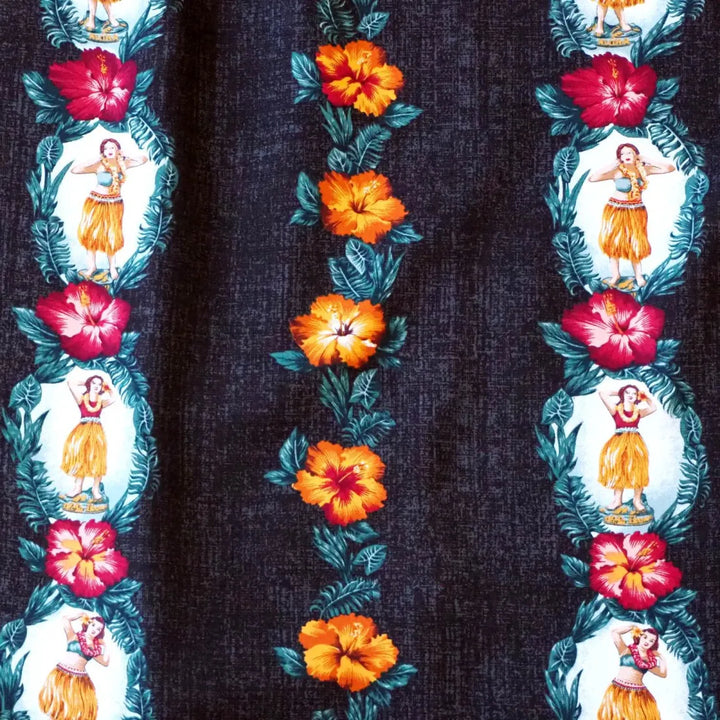 Vintage Hula Girl Black Hawaiian Rayon Shirt - Made in Hawaii