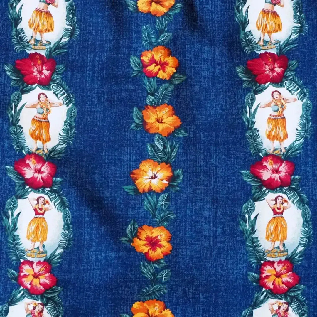 Vintage Hula Girl Blue Hawaiian Rayon Shirt Made in Hawaii