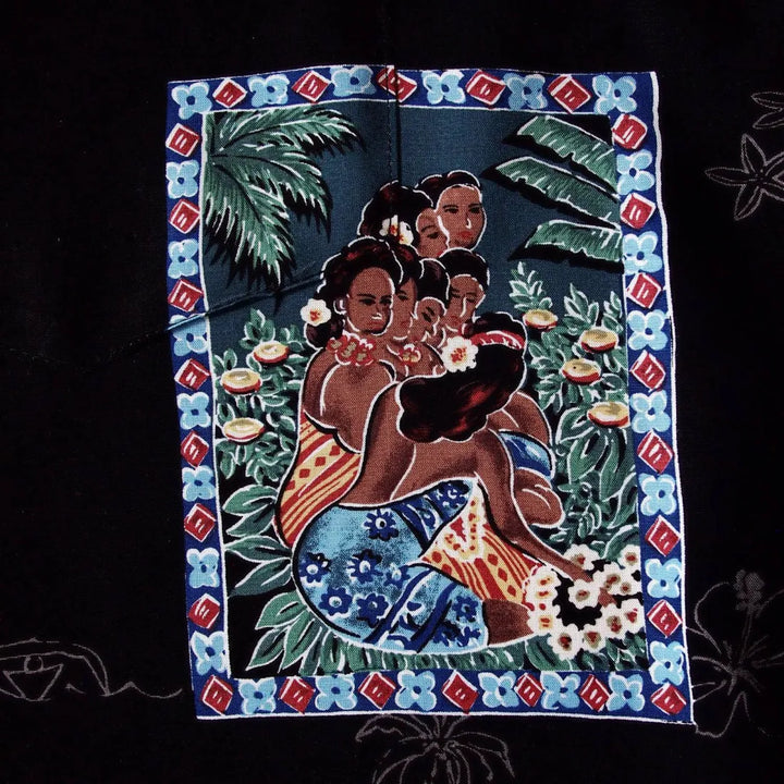 Vintage Portraits Black Hawaiian Rayon Shirt - Made in Hawaii