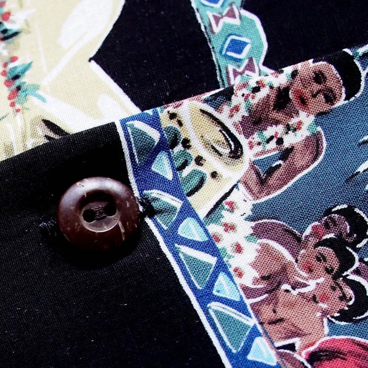 Vintage Portraits Black Hawaiian Rayon Shirt - Made in Hawaii