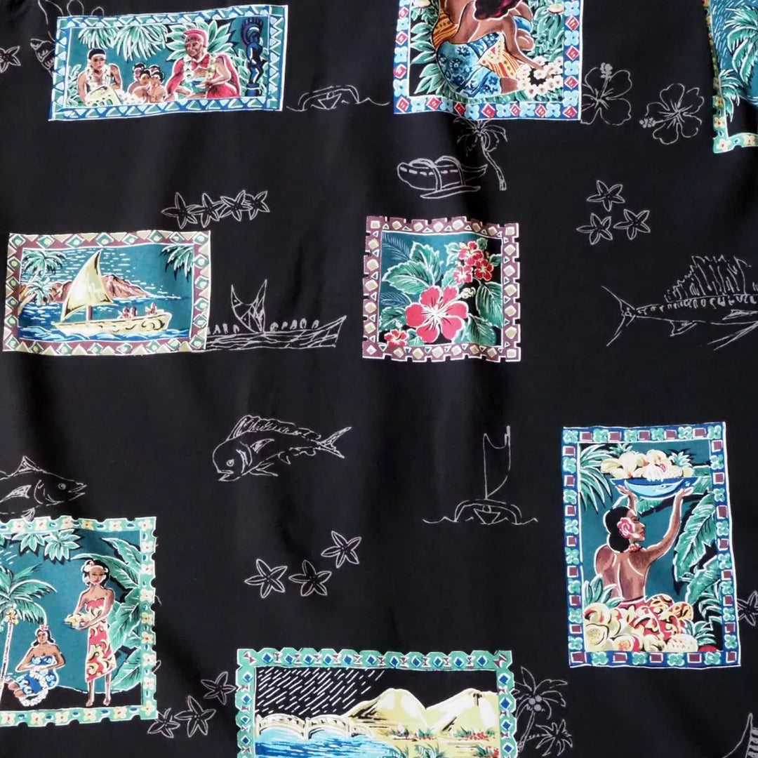 Vintage Portraits Black Hawaiian Rayon Shirt - Made in Hawaii