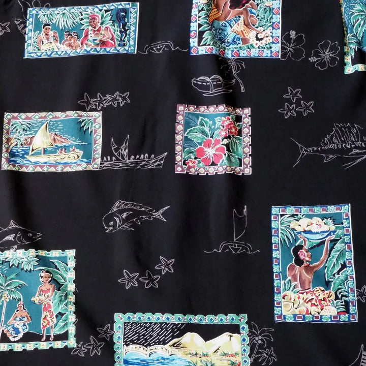 Vintage Portraits Black Hawaiian Rayon Shirt - Made in Hawaii