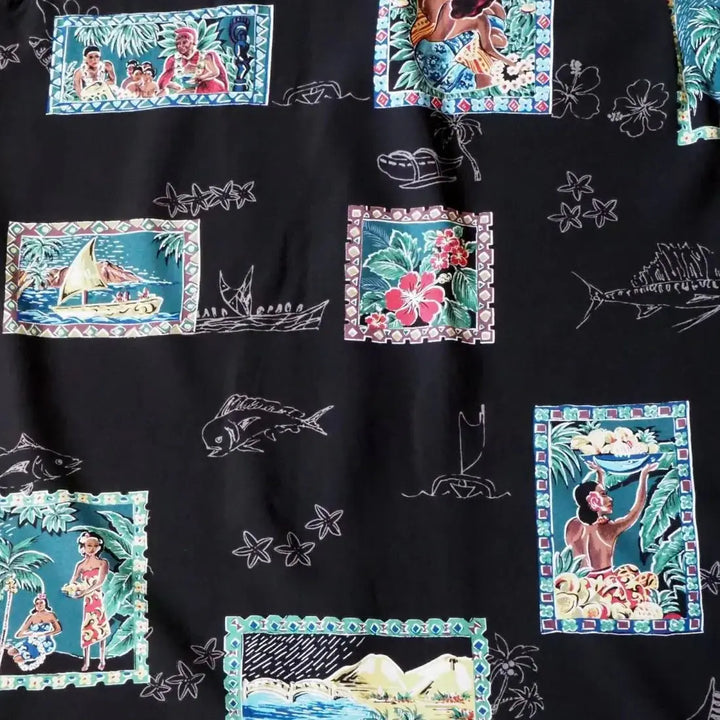 Vintage Portraits Black Hawaiian Rayon Shirt - Made in Hawaii