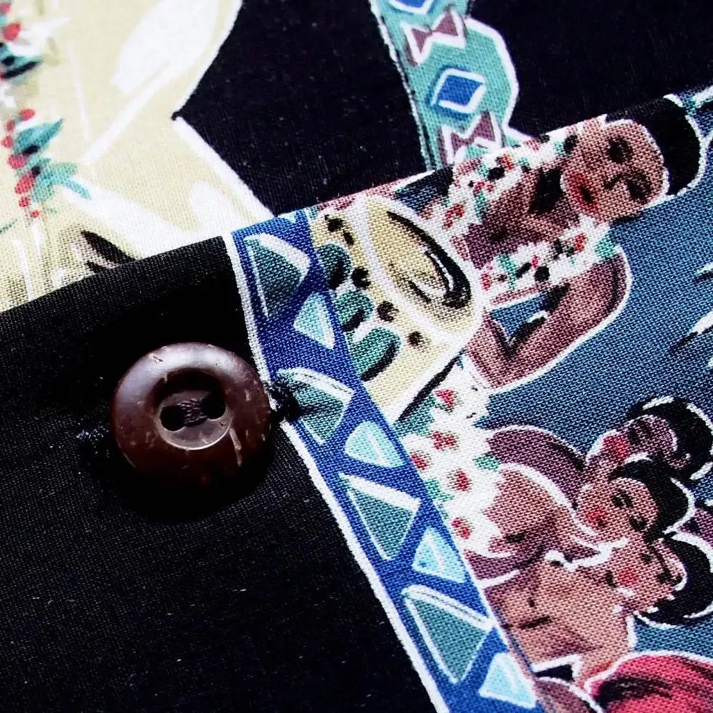 Vintage Portraits Black Hawaiian Rayon Shirt - Made in Hawaii