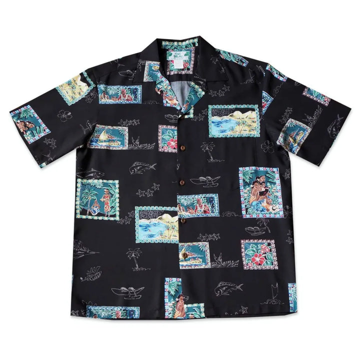 Vintage Portraits Black Hawaiian Rayon Shirt - Made in Hawaii