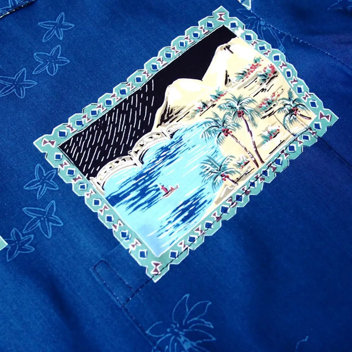 Vintage Portraits Blue Hawaiian Rayon Shirt - Made in Hawaii