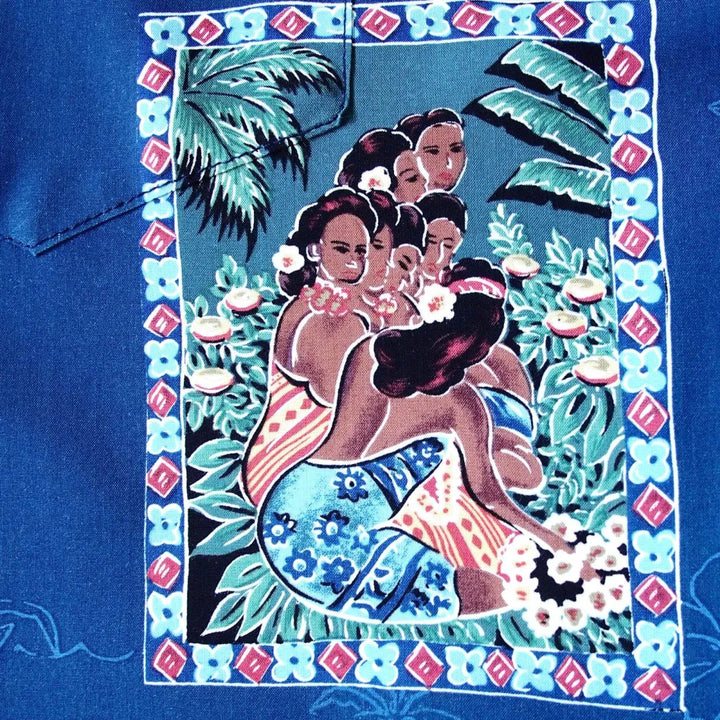 Vintage Portraits Blue Hawaiian Rayon Shirt - Made in Hawaii