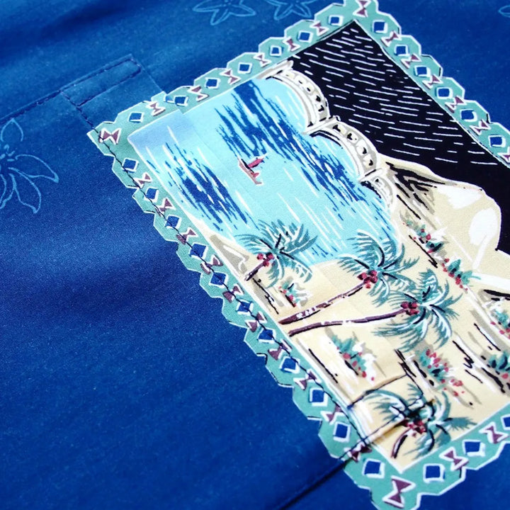 Vintage Portraits Blue Hawaiian Rayon Shirt - Made in Hawaii
