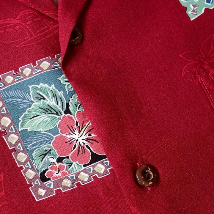 Vintage Portraits Red Hawaiian Rayon Shirt - Made in Hawaii