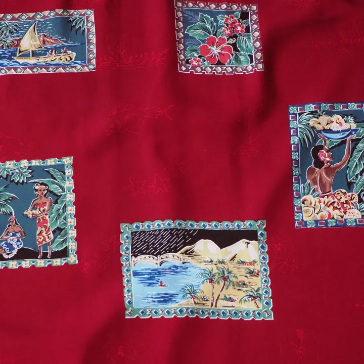 Vintage Portraits Red Hawaiian Rayon Shirt - Made in Hawaii