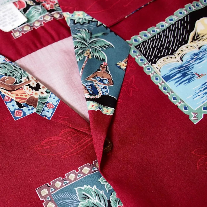 Vintage Portraits Red Hawaiian Rayon Shirt - Made in Hawaii