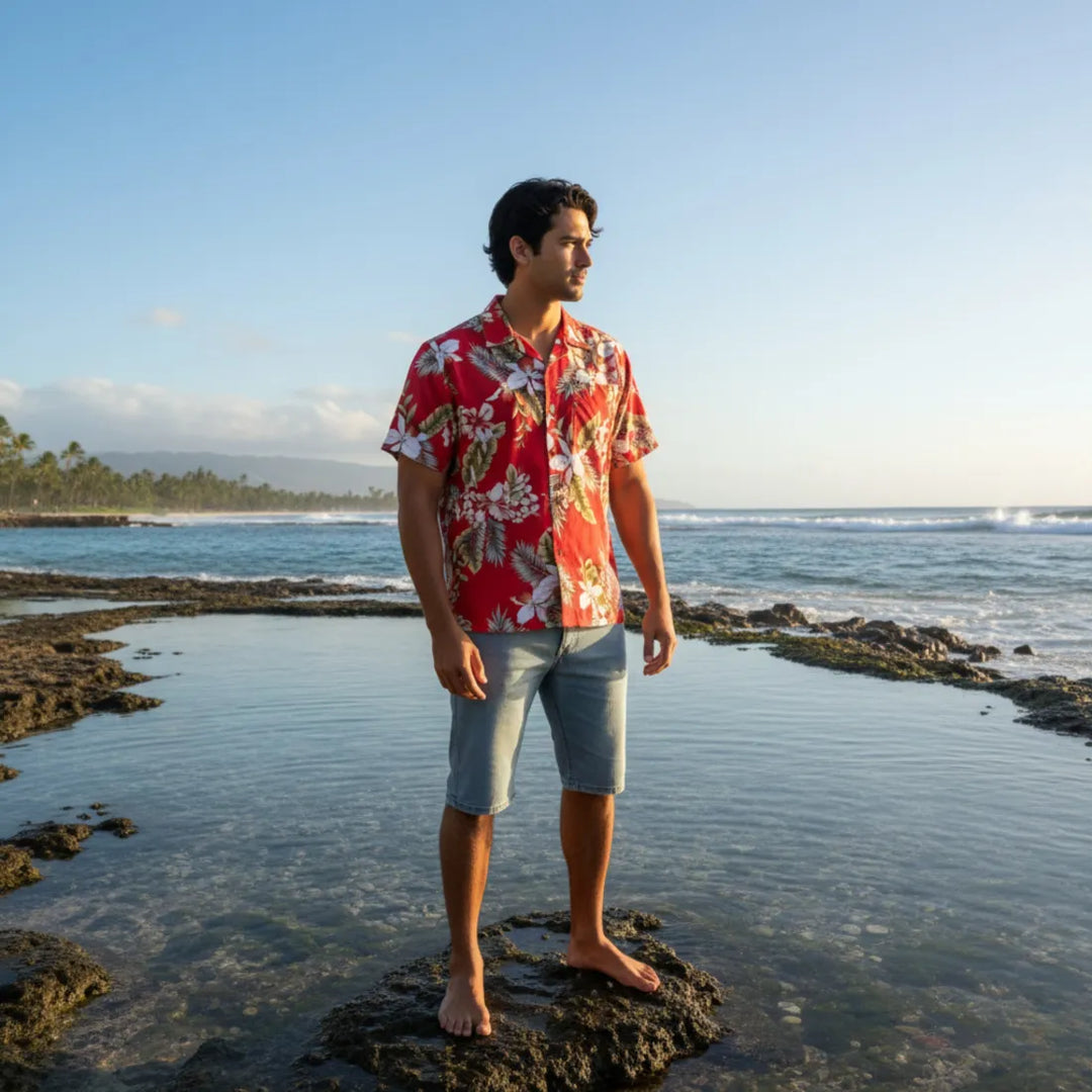 Volcanic Red Hawaiian Rayon Shirt - Made in Hawaii
