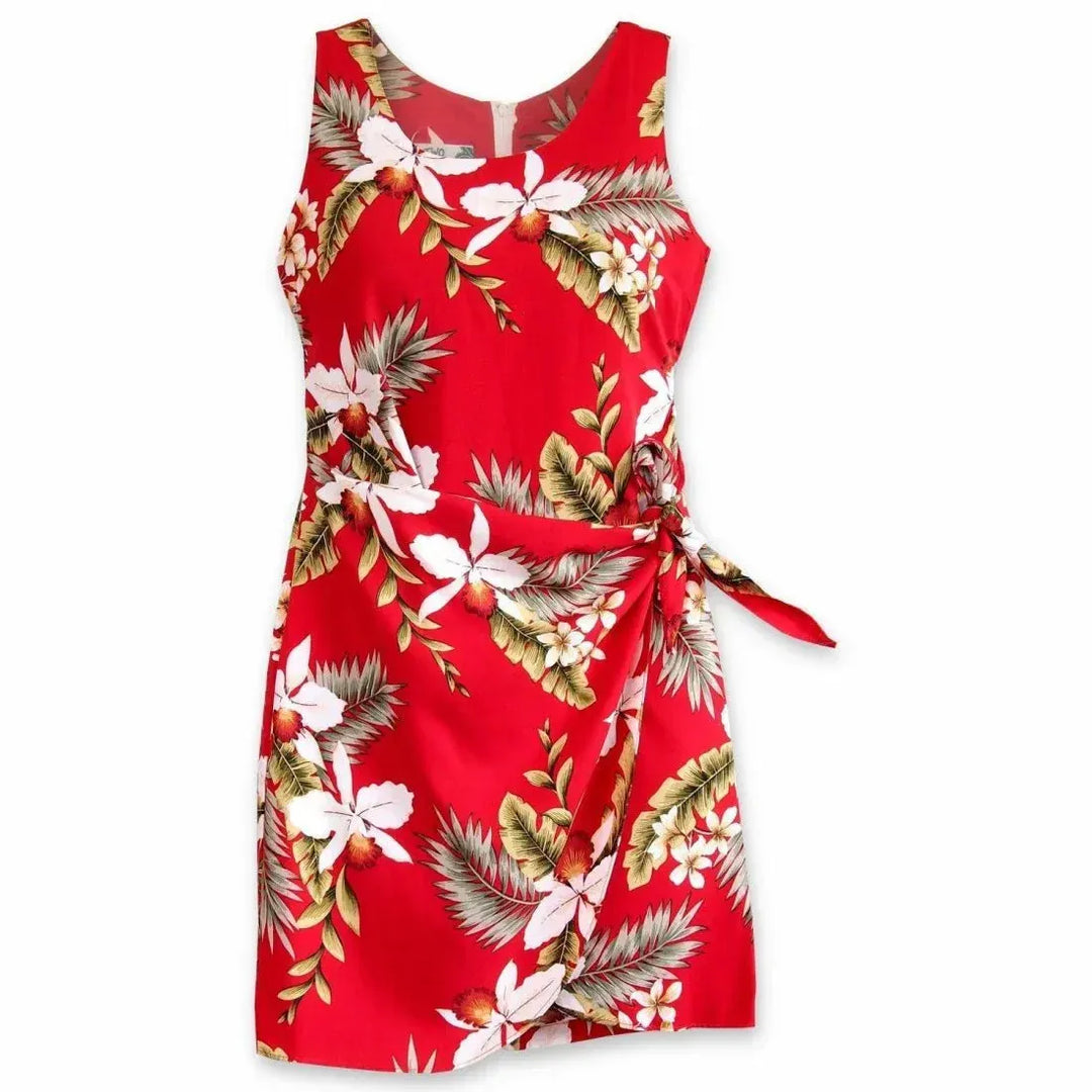 hawaiian wrap dress Volcanic Red Honi Hawaiian Dress for Elegant Style S / Red
