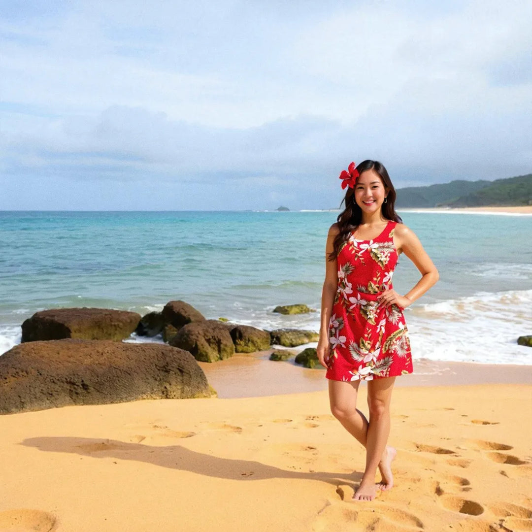 Volcanic Red Honi Hawaiian Dress - Made in Hawaii